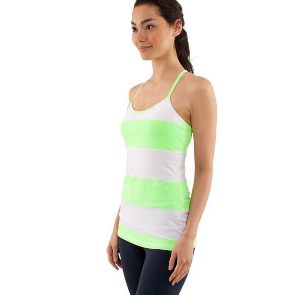 Lululemon Women 8 Power Y Tank Luon Light Bold Stripe Zippy Green‎ Neon Green - Picture 8 of 15